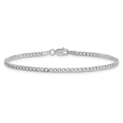 14K White Gold Semi-Solid Curb with Lobster Clasp Bracelet, 7 x 2.5mm