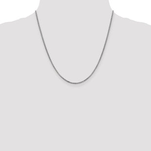 14K White Gold Semi-Solid Round Box with Lobster Clasp Chain (Style BC139-20)