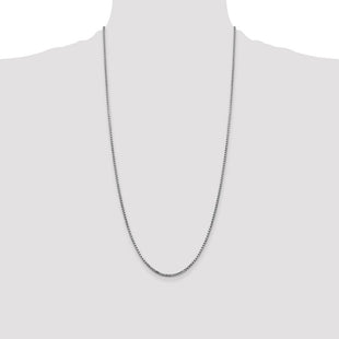 14K White Gold Semi-Solid Round Box with Lobster Clasp Chain (Style BC139-28)