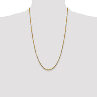 14K Semi-Solid Round Box with Lobster Clasp Chain (Style BC142-26)
