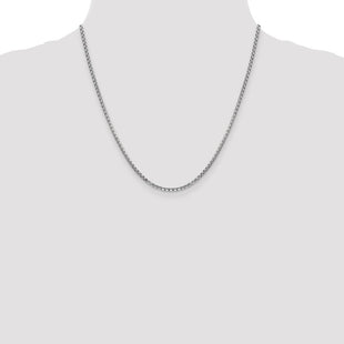 14K White Gold Semi-Solid Round Box with Lobster Clasp Chain (Style BC162-20)