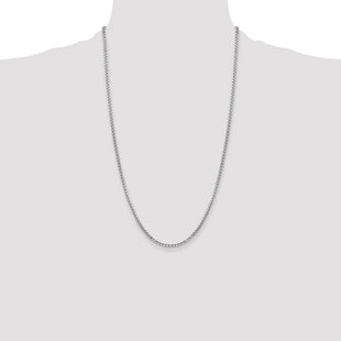 14K White Gold Semi-Solid Round Box with Lobster Clasp Chain (Style BC162-26)
