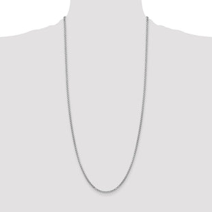 14K White Gold Semi-Solid Round Box with Lobster Clasp Chain (Style BC162-30)