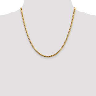 14K Semi-Solid Round Box with Lobster Clasp Chain (Style BC163-20)