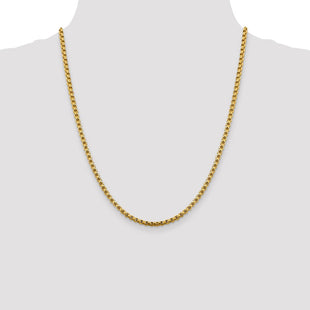 14K Semi-Solid Round Box with Lobster Clasp Chain (Style BC163-22)
