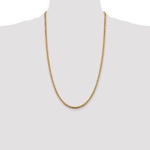 14K Semi-Solid Round Box with Lobster Clasp Chain (Style BC163-26)