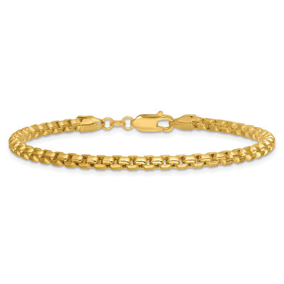 14K Semi-Solid Round Box with Lobster Clasp Bracelet, 7 x 3.6mm