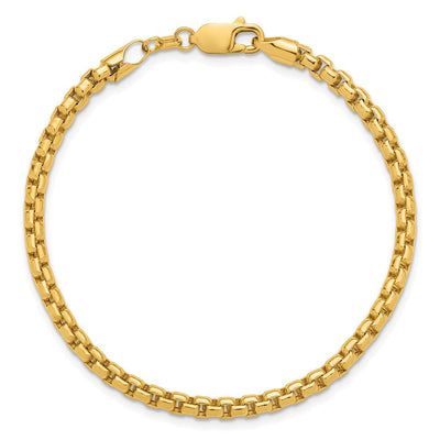 14K Semi-Solid Round Box with Lobster Clasp Bracelet, 7 x 3.6mm