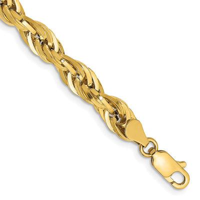 14K Semi Solid Rope with Lobster Clasp Chain, 7 x 5.4mm
