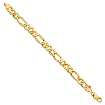 14K Semi-Solid Figaro with Lobster Clasp Bracelet, 7 x 8.5mm