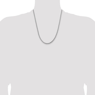 14K White Gold Semi-Solid Round Box with Lobster Clasp Chain (Style BC191-22)