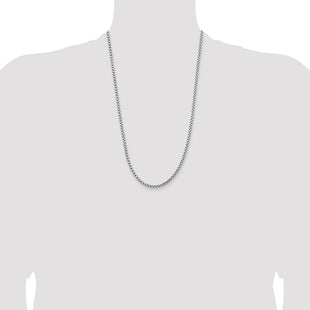 14K White Gold Semi-Solid Round Box with Lobster Clasp Chain (Style BC191-26)