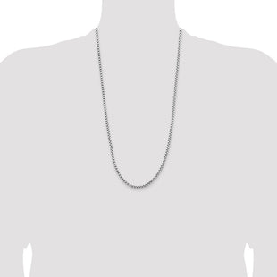 14K White Gold Semi-Solid Round Box with Lobster Clasp Chain (Style BC191-28)