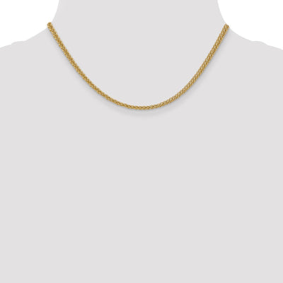 14K Semi-Solid 3-Wire Wheat with Lobster Clasp Chain, 16 x 2.6mm
