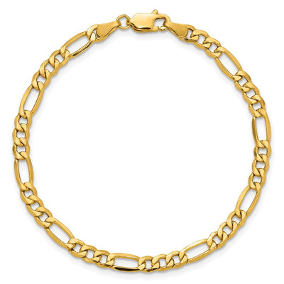 14K Semi-Solid Figaro with Lobster Clasp Bracelet, 7 x 4.2mm