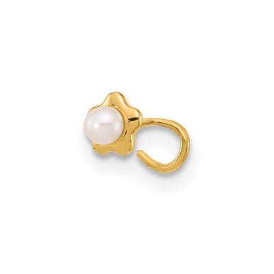 14K 22 Gauge Flower Freshwater Cultured Pearl Nose Ring Body Jewelry