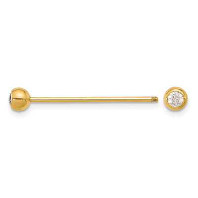 14K 18 Gauge Polished CZ Industrial Body Jewelry