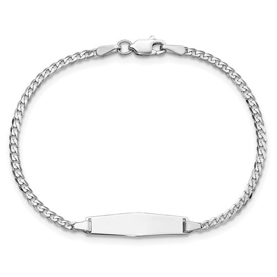 14K White Gold Polished Solid Chain/Solid Plate Flat Curb Link Soft Diamond Shape Plate Baby/Child ID Bracelet