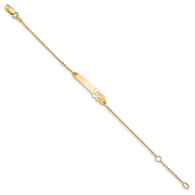 14K Polished Solid Chain/Solid Plate Butterfly 27.5x6.5mm Plate Baby/Child ID Bracelet with Extender