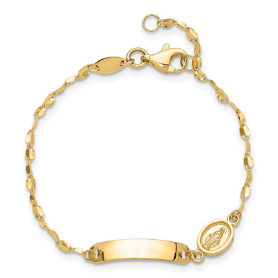 14K Polished Miraculous Medal and Plate Baby/Child ID Bracelet