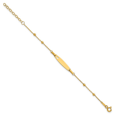 14K Polished Beaded Cut-out Heart 24x4.7mm Plate Baby/Child ID Bracelet with Extender