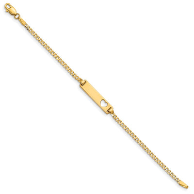 14K Polished Solid Chain/Solid Plate Curb Link Cut-out Heart Plate Baby/Child ID Bracelet