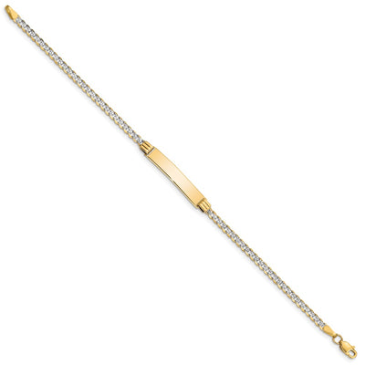 14K with Rhodium Polished Solid Chain/Solid Plate Pavé Curb Link Plate Baby/Child ID Bracelet
