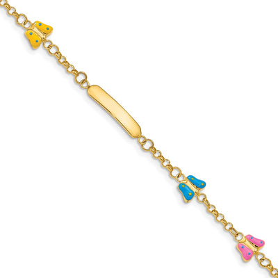 14K Polished Pink/Blue/Yellow Enamel Butterflies and Plate Baby/Child ID Bracelet with Extender