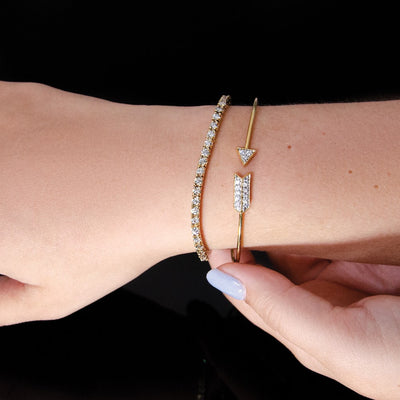 14K Polished Complete 1/3 carat Diamond Arrow Flexible Bangle Bracelet