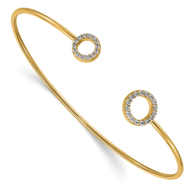 14K Polished Complete 1/4 carat Diamond Circles Flexible Cuff Bangle Bracelet