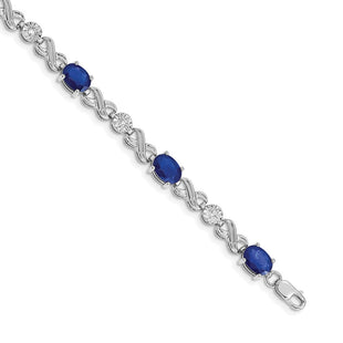14k White Gold Complete Diamond and Oval Sapphire Infinity Link 7. Bracelet (Style BM4490-SA-020-WA)