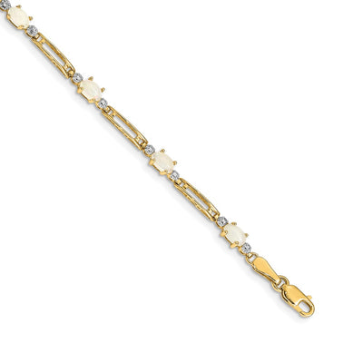 14K Complete Diamond and Oval Opal Fancy Link Bracelet