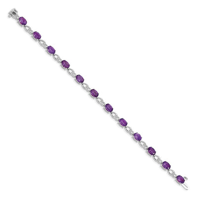 14K White Gold Complete Oval Amethyst and Diamond Fancy Link Bracelet