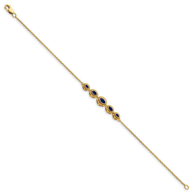 14K Complete 5-Stone Bezel-set Marquise Sapphire and Chain Bracelet