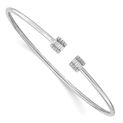 14K White Gold Complete 1/4 carat Diamond Square Flexible Cuff Bangle Bracelet