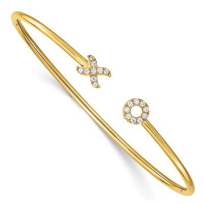 14K Polished Complete 1/5 carat Diamond X and O Flexible Cuff Bangle Bracelet