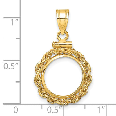 Wideband Distinguished Coin Jewelry 14K Polished Rope x Screw Top Coin Bezel Pendant, 29.5 x 18mm