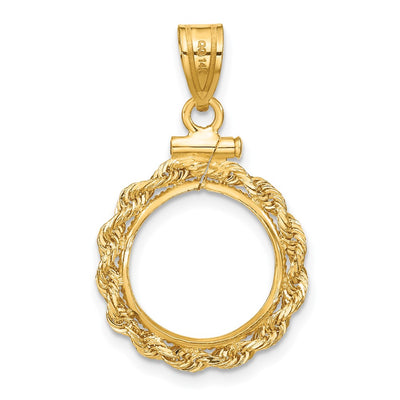 Wideband Distinguished Coin Jewelry 14K Polished Rope x Screw Top Coin Bezel Pendant, 30 x 18.3mm