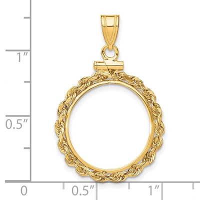 Wideband Distinguished Coin Jewelry 14K Polished Rope x Screw Top Coin Bezel Pendant, 34 x 22.55mm
