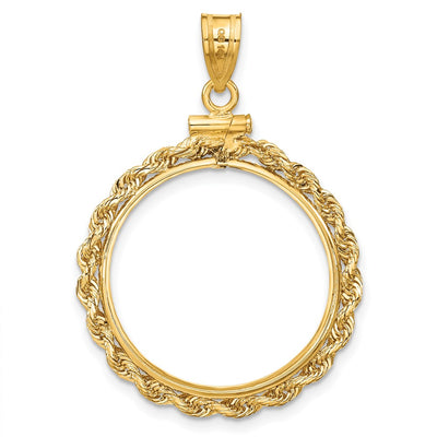 Wideband Distinguished Coin Jewelry 14K Polished Rope x Screw Top Coin Bezel Pendant, 38 x 27mm