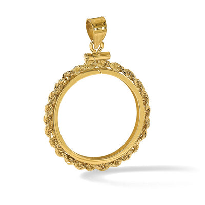 Wideband Distinguished Coin Jewelry 14K Polished Rope x Screw Top Coin Bezel Pendant, 38 x 27mm