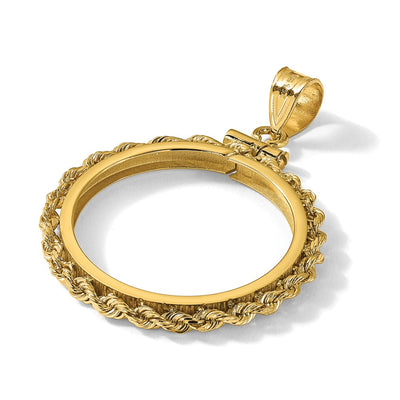Wideband Distinguished Coin Jewelry 14K Polished Rope x Screw Top Coin Bezel Pendant, 38 x 27mm