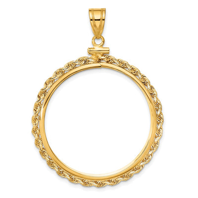 Wideband Distinguished Coin Jewelry 14K Polished Rope x Screw Top Coin Bezel Pendant, 47.75 x 36.7mm