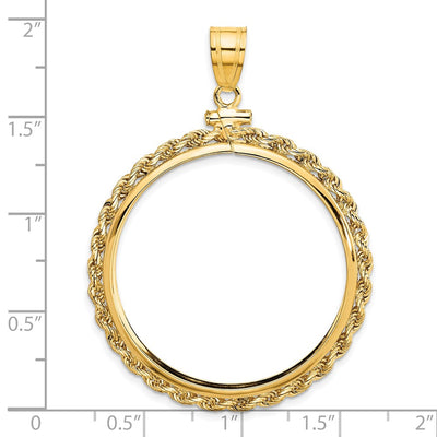 Wideband Distinguished Coin Jewelry 14K Polished Rope x Screw Top Coin Bezel Pendant, 47.75 x 36.7mm