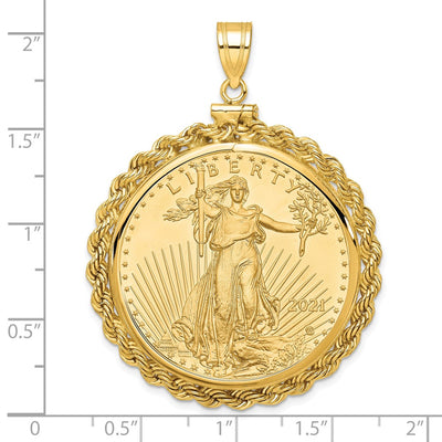 Wideband Distinguished Coin Jewelry 14K Polished Rope Mounted 1oz American Eagle Screw Top Coin Bezel Pendant