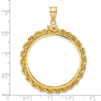 Wideband Distinguished Coin Jewelry 14K Polished Rope x Screw Top Coin Bezel Pendant, 52.2 x 38.2mm