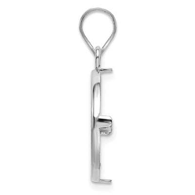 Wideband Distinguished Coin Jewelry 14K White Gold Polished and Diamond-cut Prong Coin Bezel Pendant, 27.5 x 17.6mm