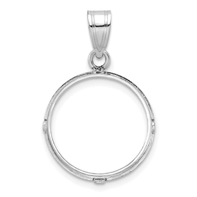 Wideband Distinguished Coin Jewelry 14K White Gold Polished and Diamond-cut Prong Coin Bezel Pendant, 27.5 x 17.6mm