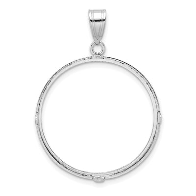 Wideband Distinguished Coin Jewelry 14K White Gold Polished and Diamond-cut Prong Coin Bezel Pendant, 37.85 x 28.4mm