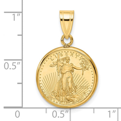 Wideband Distinguished Coin Jewelry 14K Polished Mounted 1/10oz American Eagle Prong Coin Bezel Pendant